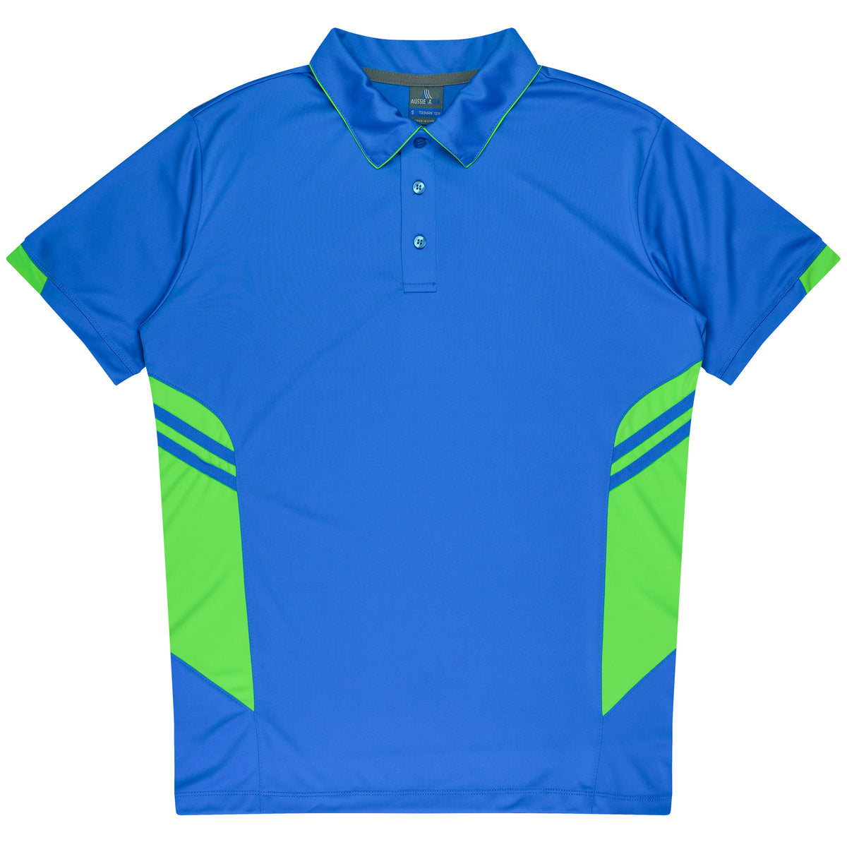 TASMAN MENS POLOS - CYAN/NEON GREEN — Aussie Pacific